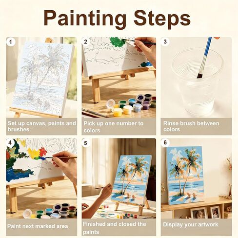 Gemozaic 4 Pack Beach Framed Paint by Numbers Kit for Adults, Small Easy Landscape Paint by Number with Frame for Adult Beginners, DIY Acrylic Numbers Painting for Home, Wall Decor, Gift, 8x12 inch in Saudi Arabia