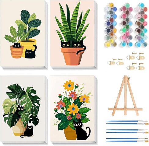 Gemozaic 4 Pack Beach Framed Paint by Numbers Kit for Adults, Small Easy Landscape Paint by Number with Frame for Adult Beginners, DIY Acrylic Numbers Painting for Home, Wall Decor, Gift, 8x12 inch in Saudi Arabia