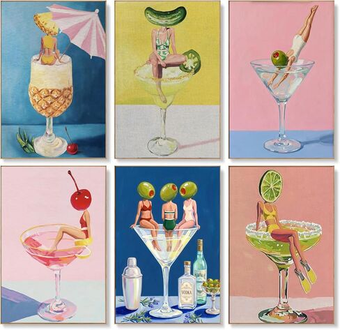 MXCFZX 6 Pack Paint by Numbers Kit for Adults Beginner, Cocktail Adult Paint by Number Kits on Canvas Without Frame, Cocktail DIY Acrylic Oil Number Painting Kits for Gift Home Decor 8x12 Inch in Saudi Arabia