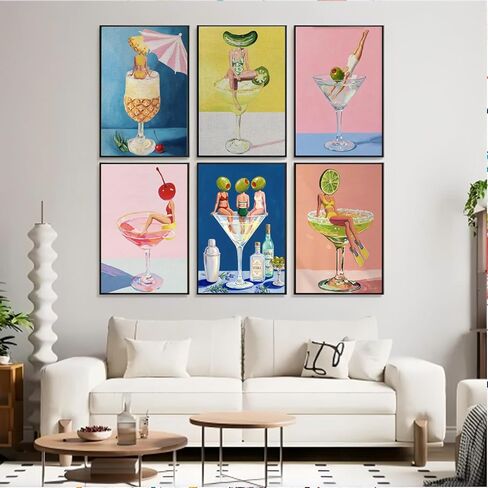 MXCFZX 6 Pack Paint by Numbers Kit for Adults Beginner, Cocktail Adult Paint by Number Kits on Canvas Without Frame, Cocktail DIY Acrylic Oil Number Painting Kits for Gift Home Decor 8x12 Inch in Saudi Arabia