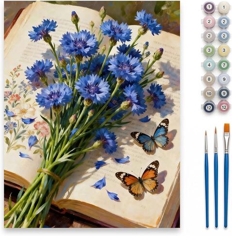 Hlison Paint by Numbers Kit for Adults – Flowers in a Book Adult Paint by Number on Canvas with Acrylic Paints & 3 Brushes, Paint by Numbers for Adults Beginner, Painting by Number Kits for Gift in Kuwait
