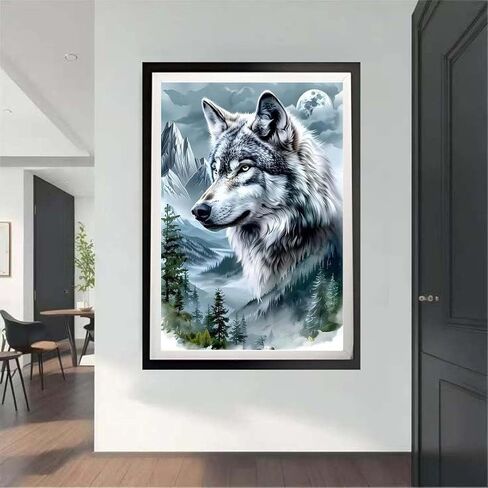 مجموعات الفن الماسي من OJTOYART للبالغين، مجموعات طلاء ألماس ذئب الغابة 5D للمبتدئين، طلاء حفر مستدير بالكامل من Diamond Dot Gem Arts Crafts لديكور الحائط المنزلي 12 × 16 بوصة in Kuwait