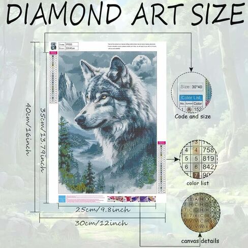 مجموعات الفن الماسي من OJTOYART للبالغين، مجموعات طلاء ألماس ذئب الغابة 5D للمبتدئين، طلاء حفر مستدير بالكامل من Diamond Dot Gem Arts Crafts لديكور الحائط المنزلي 12 × 16 بوصة in Kuwait