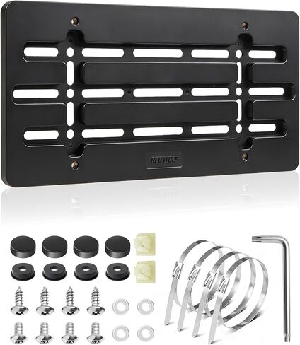 RED WOLF Front License Plate Bracket, No Drill Front License Plate Holder Universal for Car Truck SUV Bumper Car Tag Frame Mounting Kit w/Anti Theft Stainless Steel Screw Wrench Bolt Cap 4 Brass Nuts in Kuwait