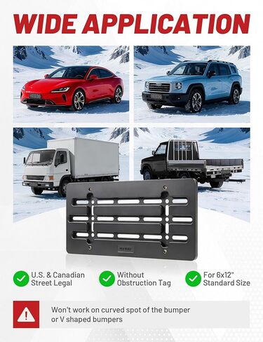 RED WOLF Front License Plate Bracket, No Drill Front License Plate Holder Universal for Car Truck SUV Bumper Car Tag Frame Mounting Kit w/Anti Theft Stainless Steel Screw Wrench Bolt Cap 4 Brass Nuts in Kuwait