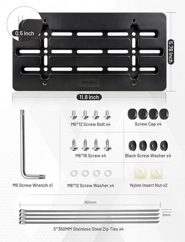 RED WOLF Front License Plate Bracket, No Drill Front License Plate Holder Universal for Car Truck SUV Bumper Car Tag Frame Mounting Kit w/Anti Theft Stainless Steel Screw Wrench Bolt Cap 4 Brass Nuts in Kuwait