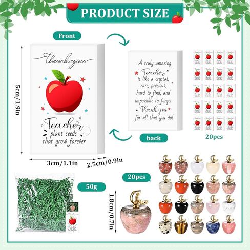 20 Sets Teacher Appreciation Gifts in Bulk Thank You Teacher Desk Decor Mini Apple Teacher Pocket Hug Token with Green Moss Thank You Gifts for Teacher Coworker Staff Employee Appreciation Gifts in Saudi Arabia