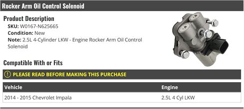 Rocker Arm Oil Control Solenoid - Compatible with 2014-2015 Chevy Impala 2.5L 4-Cylinder LKW in Kuwait