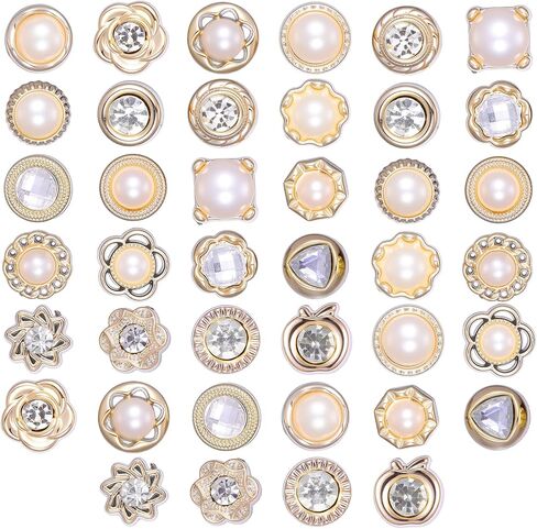 40Pcs No Sew Buttons, 4 Types Reusable Decorative Pins Rhinestone and Pearl Removable Safety Fancy Buttons for Clothing Shirt Dress Sweaters Coat Shawl, Gold in Kuwait