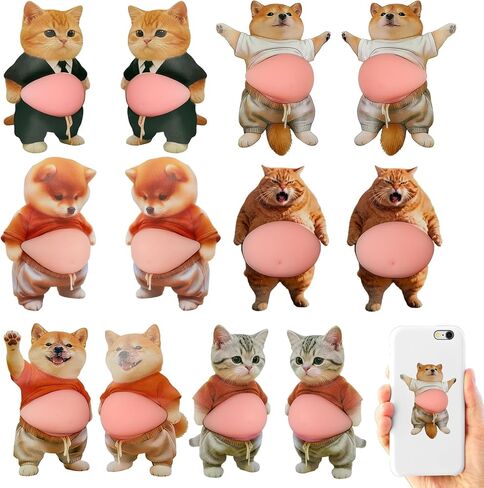12 قطعة 3 D-Effect Shiba Inu ملصق لبطن الكلب والقط من السيليكون الناعم المضاد للتصادم، ملصق اسفنجي لطيف لباب السيارة والأثاث الجداري وخزانة الهاتف والثلاجة وديكور المنزل in Kuwait