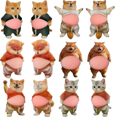 12 قطعة 3 D-Effect Shiba Inu ملصق لبطن الكلب والقط من السيليكون الناعم المضاد للتصادم، ملصق اسفنجي لطيف لباب السيارة والأثاث الجداري وخزانة الهاتف والثلاجة وديكور المنزل in Kuwait