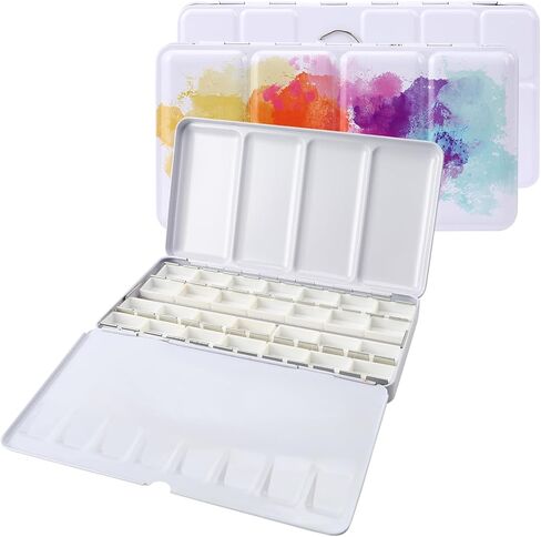 Empty Watercolor Tin Palette with 24 Full Pans, Metal Travel Watercolor Palette with Large Mixing Space, Portable Compact Empty Watercolor Palette for Plein Air & Studio Painting in Saudi Arabia