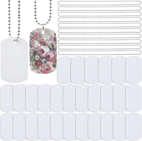 1 Box 45Pcs Sublimation Dog Tags Blanks Bulk with Chain White Aluminum Stamping Blank Tag Pendants Heat Transfer Double Sides Sublimation Keychain Blanks for DIY Craft Necklace Luggage Bagge in Kuwait
