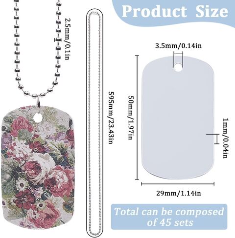 1 Box 45Pcs Sublimation Dog Tags Blanks Bulk with Chain White Aluminum Stamping Blank Tag Pendants Heat Transfer Double Sides Sublimation Keychain Blanks for DIY Craft Necklace Luggage Bagge in Kuwait