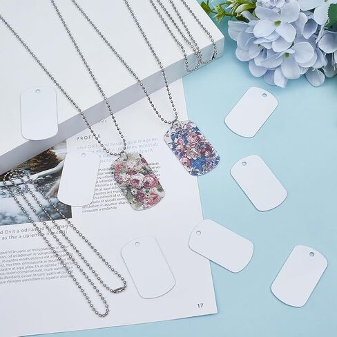 1 Box 45Pcs Sublimation Dog Tags Blanks Bulk with Chain White Aluminum Stamping Blank Tag Pendants Heat Transfer Double Sides Sublimation Keychain Blanks for DIY Craft Necklace Luggage Bagge in Kuwait