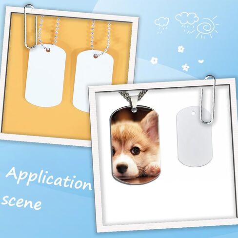 1 Box 45Pcs Sublimation Dog Tags Blanks Bulk with Chain White Aluminum Stamping Blank Tag Pendants Heat Transfer Double Sides Sublimation Keychain Blanks for DIY Craft Necklace Luggage Bagge in Kuwait