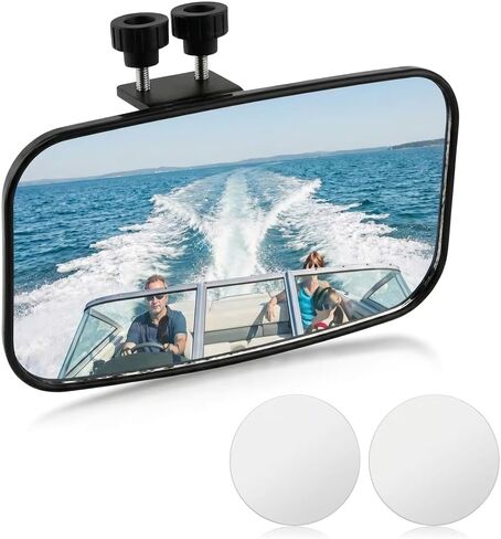 Universal Boat Rear View Mirror, 8" x 4.5" Square Boat Mirrors with Round Boat glass and Locking Knob, 360° Adjustable Wide-Angle Marine Mirror for water skis, pontoon boats, water skiing in Saudi Arabia
