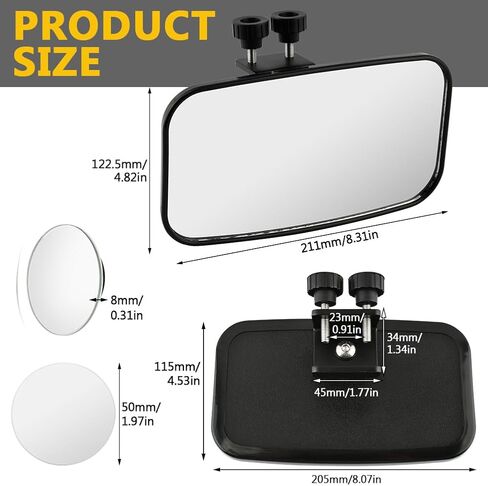 Universal Boat Rear View Mirror, 8" x 4.5" Square Boat Mirrors with Round Boat glass and Locking Knob, 360° Adjustable Wide-Angle Marine Mirror for water skis, pontoon boats, water skiing in Saudi Arabia