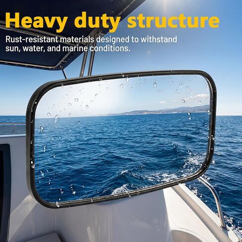 Universal Boat Rear View Mirror, 8" x 4.5" Square Boat Mirrors with Round Boat glass and Locking Knob, 360° Adjustable Wide-Angle Marine Mirror for water skis, pontoon boats, water skiing in Saudi Arabia