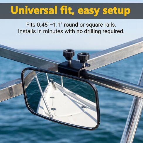 Universal Boat Rear View Mirror, 8" x 4.5" Square Boat Mirrors with Round Boat glass and Locking Knob, 360° Adjustable Wide-Angle Marine Mirror for water skis, pontoon boats, water skiing in Saudi Arabia