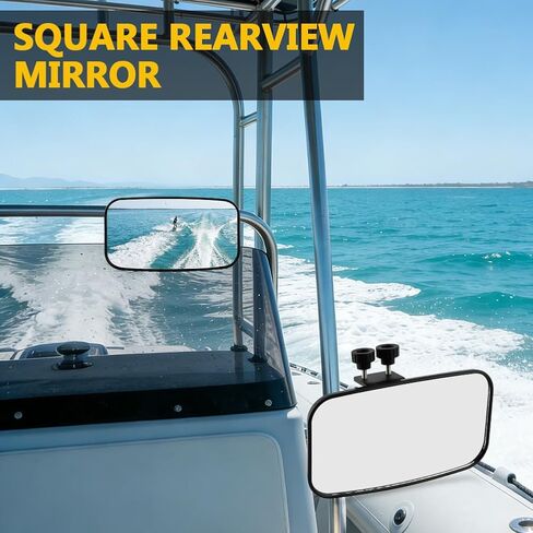 Universal Boat Rear View Mirror, 8" x 4.5" Square Boat Mirrors with Round Boat glass and Locking Knob, 360° Adjustable Wide-Angle Marine Mirror for water skis, pontoon boats, water skiing in Saudi Arabia