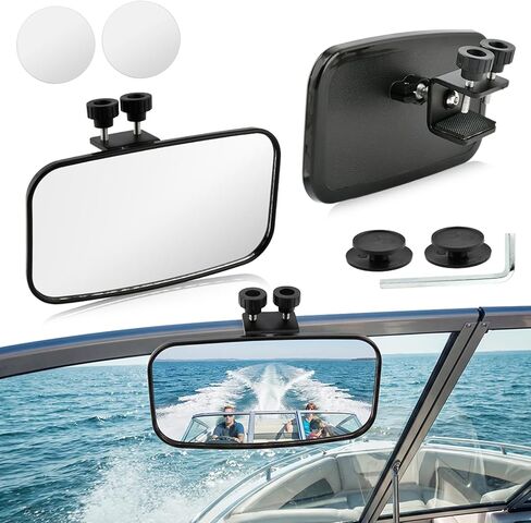 Universal Boat Rear View Mirror, 8" x 4.5" Square Boat Mirrors with Round Boat glass and Locking Knob, 360° Adjustable Wide-Angle Marine Mirror for water skis, pontoon boats, water skiing in Saudi Arabia
