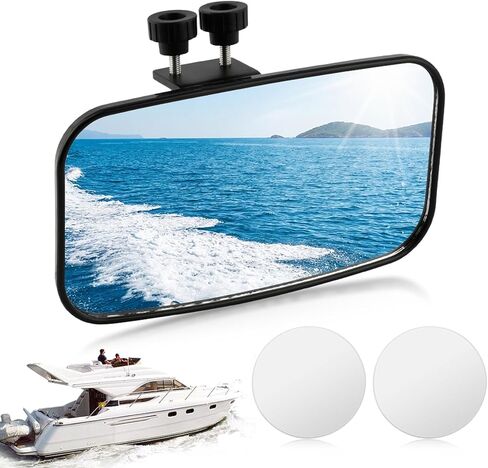 Universal Boat Rear View Mirror, 8" x 4.5" Square Boat Mirrors with Round Boat glass and Locking Knob, 360° Adjustable Wide-Angle Marine Mirror for water skis, pontoon boats, water skiing in Saudi Arabia