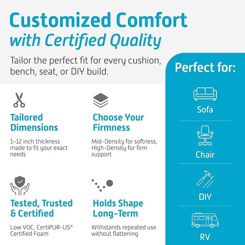 Custom Cut Charcoal Foam for Upholstery – High & Medium Density Cushion Insert | Polyurethane Foam Pad for Seats, Sofa, Chair, Bench, DIY Projects – Custom Size, 1–12 Inch Thickness in Kuwait