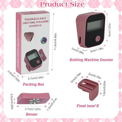 Rechargeable Knitting Machine Counter, Row Counter for Knitting Machine, Removable Magnetic Suitable for 32/40/48 Needle Row Digital Counter (Pink-1PCS) in Kuwait