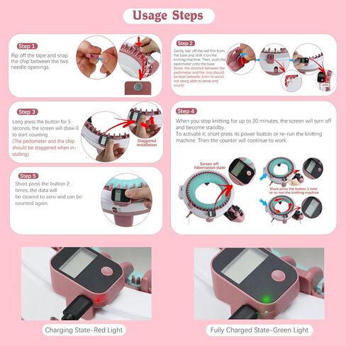 Rechargeable Knitting Machine Counter, Row Counter for Knitting Machine, Removable Magnetic Suitable for 32/40/48 Needle Row Digital Counter (Pink-1PCS) in Saudi Arabia