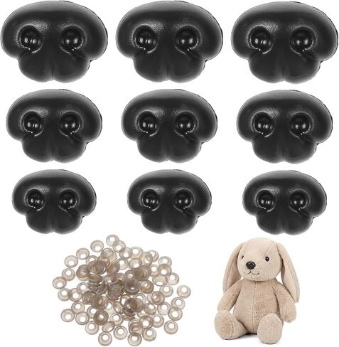 140pcs Plastic Safety Noses for Crochet Animals, 3 Sizes Black Black Craft Nose with Washers for Amigurumi Crochet Bears, Dogs, Stuffed Animals, Doll Making in Kuwait