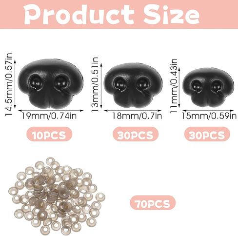 140pcs Plastic Safety Noses for Crochet Animals, 3 Sizes Black Black Craft Nose with Washers for Amigurumi Crochet Bears, Dogs, Stuffed Animals, Doll Making in Kuwait