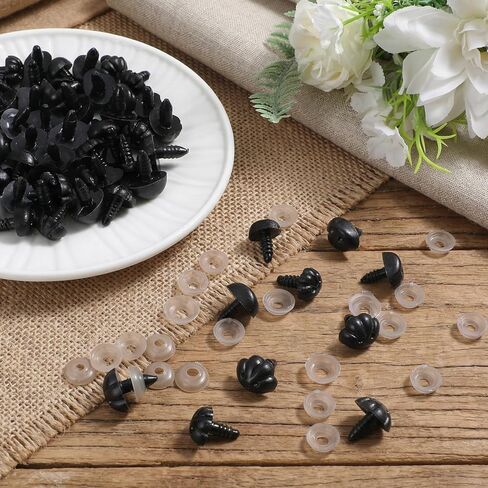 140pcs Plastic Safety Noses for Crochet Animals, 3 Sizes Black Black Craft Nose with Washers for Amigurumi Crochet Bears, Dogs, Stuffed Animals, Doll Making in Kuwait