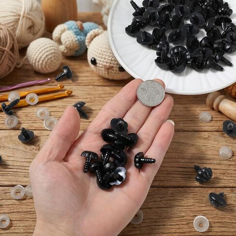 140pcs Plastic Safety Noses for Crochet Animals, 3 Sizes Black Black Craft Nose with Washers for Amigurumi Crochet Bears, Dogs, Stuffed Animals, Doll Making in Kuwait