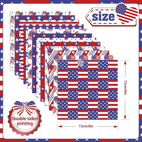Konsait 24 Sheets Patriotic Scrapbook Paper, 6x6 Double-Sided 4th of July Pattern Paper, 12 Unique Red White Blue Designs for Independence Day, Memorial Day Crafts in Kuwait
