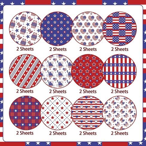 Konsait 24 Sheets Patriotic Scrapbook Paper, 6x6 Double-Sided 4th of July Pattern Paper, 12 Unique Red White Blue Designs for Independence Day, Memorial Day Crafts in Kuwait