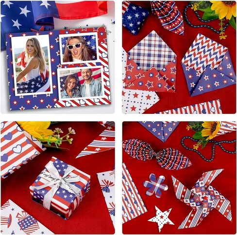 Konsait 24 Sheets Patriotic Scrapbook Paper, 6x6 Double-Sided 4th of July Pattern Paper, 12 Unique Red White Blue Designs for Independence Day, Memorial Day Crafts in Kuwait