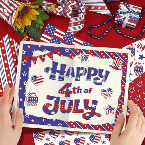 Konsait 24 Sheets Patriotic Scrapbook Paper, 6x6 Double-Sided 4th of July Pattern Paper, 12 Unique Red White Blue Designs for Independence Day, Memorial Day Crafts in Kuwait