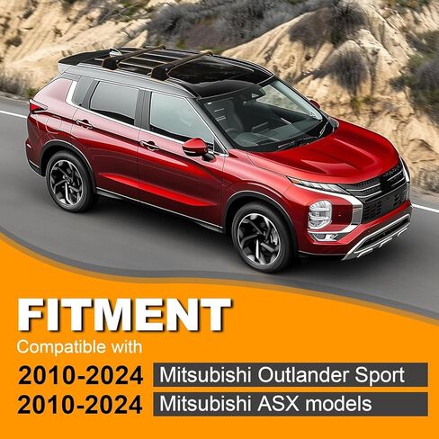 ECOTRIC Cross Bar متوافق مع 2010-2024 Mitsubishi Outlander Sport/ASX حامل السقف على السطح حقيبة البضائع حامل الأمتعة الألومنيوم الأسود in Kuwait