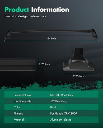 SCITOO 125LBS حامل سقفي قضبان متقاطعة مناسبة لهوندا CR-V 2007-2011 عارضة البضائع باللون الأسود in Kuwait