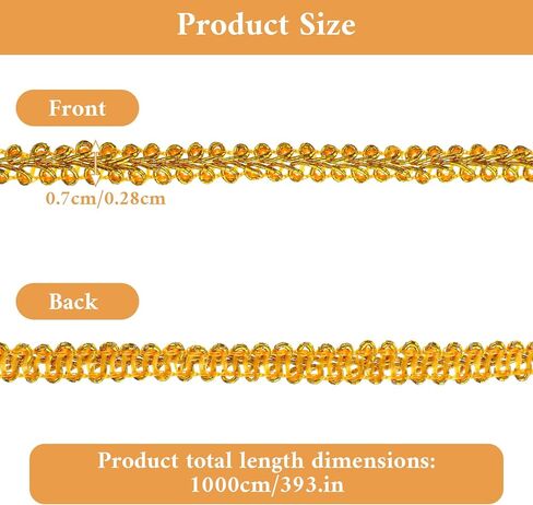 11Yards Gold Braid Lace Trim,Gold Trim for Sewing 8mm Decorative Gimp Braid Trims for Sewing Crafts Clothing,Wedding,Bridal Costume Lampshade,Curtains DIY Decoration in Kuwait