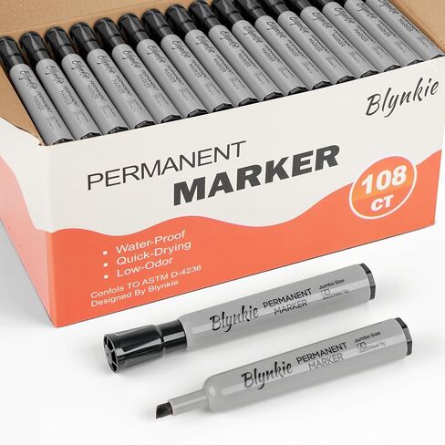 Jumbo Permanent Markers Bulk, 108 Count Black Chisel Tip Permanent Markers, Large Wide Tip, Quick-Drying, Waterproof Ink for Signs, Posters, Plastic, Wood, Stone, Metal, Office & Teacher Supplies in Saudi Arabia