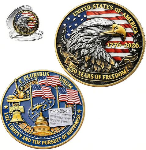 USA 250th Anniversary Commemorative Coin-Vintage American Eagle&Liberty Symbols Collectible for Celebration 4th of July Independence Day History Lover Gifts in Kuwait