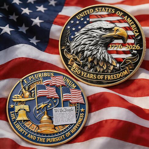 USA 250th Anniversary Commemorative Coin-Vintage American Eagle&Liberty Symbols Collectible for Celebration 4th of July Independence Day History Lover Gifts in Kuwait