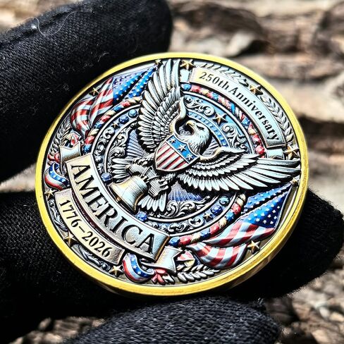 عملة تحدي الذكرى السنوية الـ 250 للولايات المتحدة الأمريكية والنسر الوطني وجرس الحرية تكريمًا للأمريكيين الفخورين وهواة الجمع in Kuwait