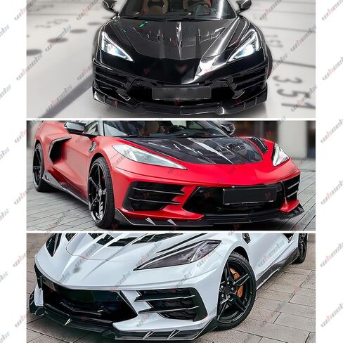 2020-2025 متوافق مع تشيفي كورفيت C8 Z51 ستينغراي، مقسم الشفاه الأمامي، تصميم 3 قطع، ABS أسود لامع - WheelX in Kuwait