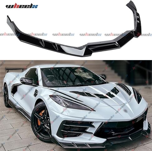 2020-2025 متوافق مع تشيفي كورفيت C8 Z51 ستينغراي، مقسم الشفاه الأمامي، تصميم 3 قطع، ABS أسود لامع - WheelX in Kuwait
