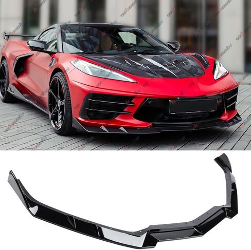 2020-2025 متوافق مع تشيفي كورفيت C8 Z51 ستينغراي، مقسم الشفاه الأمامي، تصميم 3 قطع، ABS أسود لامع - WheelX in Kuwait