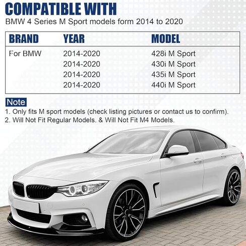 الشفة الأمامية الممتصة للصدمات متوافقة مع 2014-2020 BMW 4 Series 428i/ 430i/ 435i/ 440i/ F32/ F33/ F36/ (موديلات M الرياضية)، طقم سد مقسم الهواء باللون الأسود اللامع 4 قطع in Kuwait
