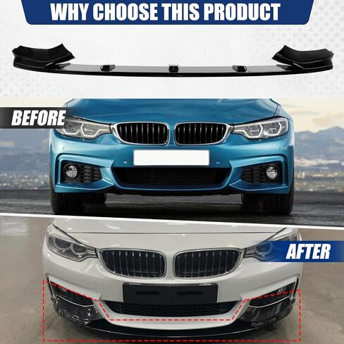 الشفة الأمامية الممتصة للصدمات متوافقة مع 2014-2020 BMW 4 Series 428i/ 430i/ 435i/ 440i/ F32/ F33/ F36/ (موديلات M الرياضية)، طقم سد مقسم الهواء باللون الأسود اللامع 4 قطع in Kuwait